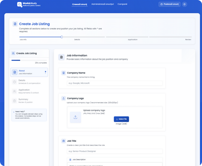 Creare Rapidă și Ușoară a Listărilor de Joburi